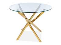 Stół szklany okrągły, nogi złote Fi 90 cm do salonu do kuchni