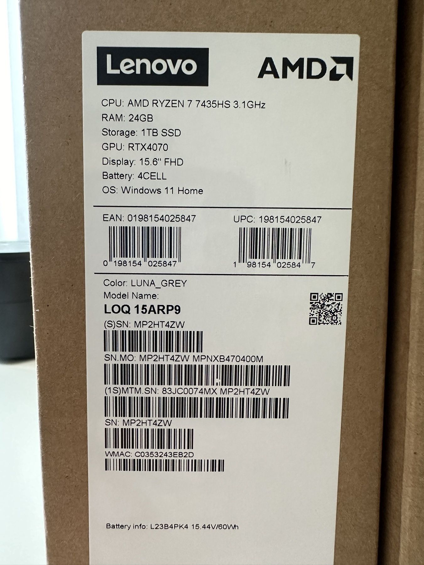 RTX 4070 8gb 115w + R7 7435HS • Lenovo LOQ 15,6" 144hz  • 24gb/ 1tb
