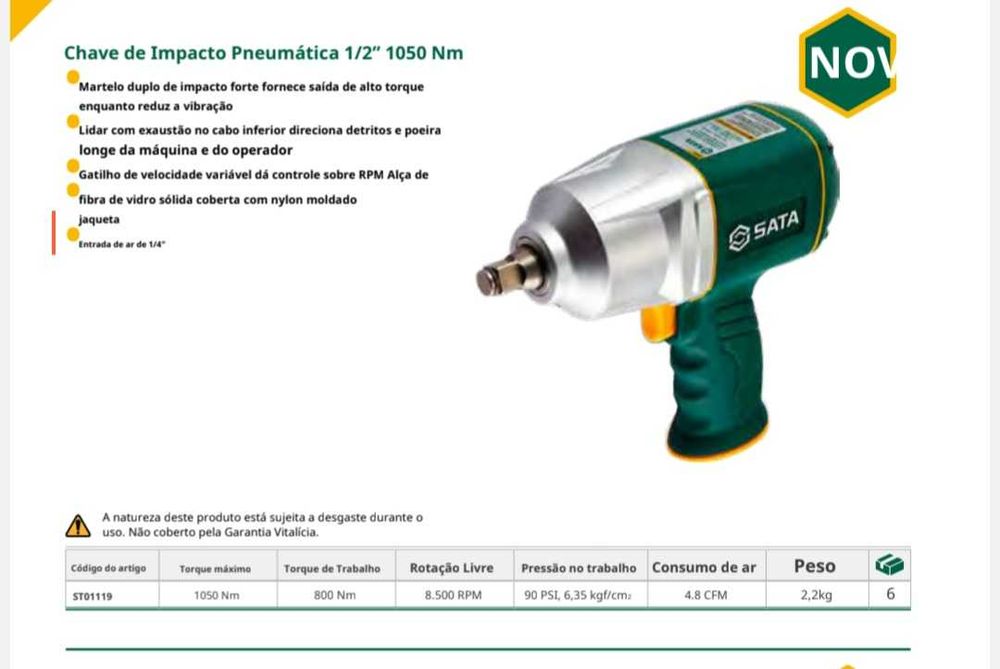 Pistola de impacto pneumática de 1/2"  -  1050 nm