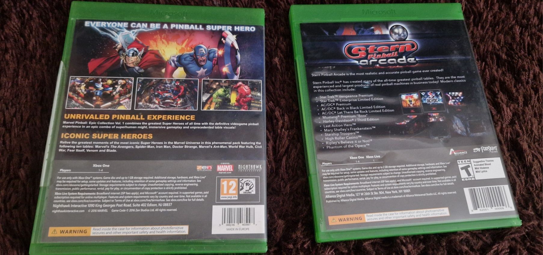 Xbox one , one series X Stern pinball , Marvel pinball.