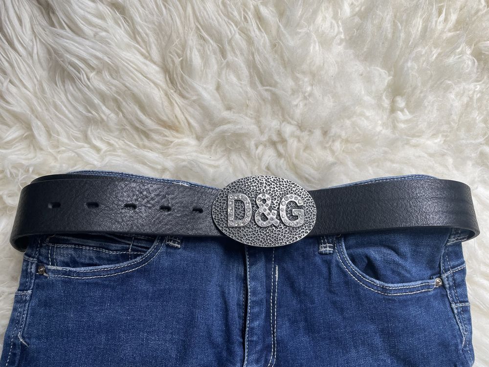 Nowy pasek D&G skora czarny duża klamra vitage