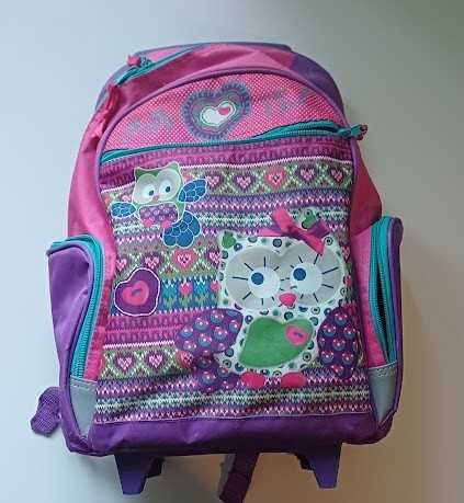 Dziewczęcy plecak na kółkach w sowy