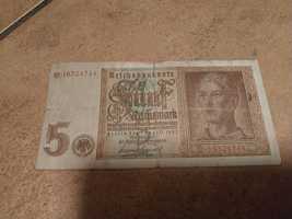Stary banknot 5 marek i 1942