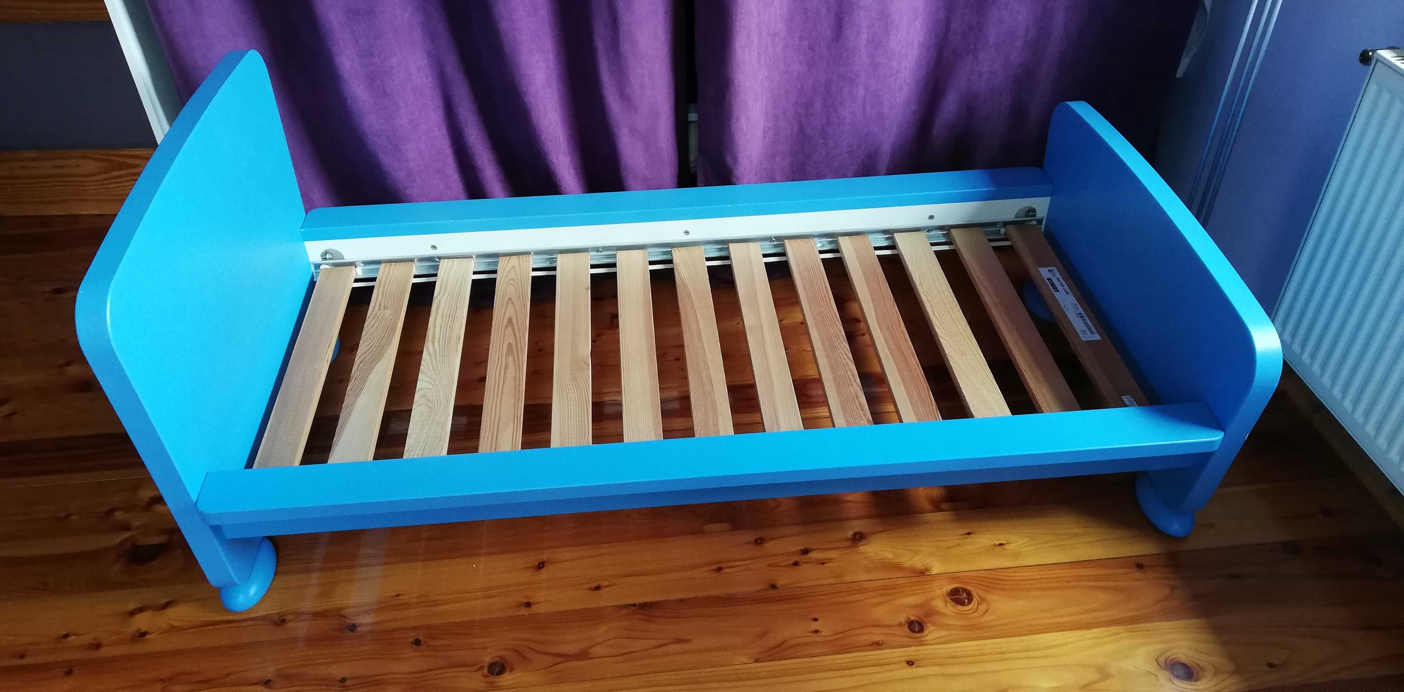 łóżko łóżeczko dziecięce niebieskie IKEA - mammut materac kokos