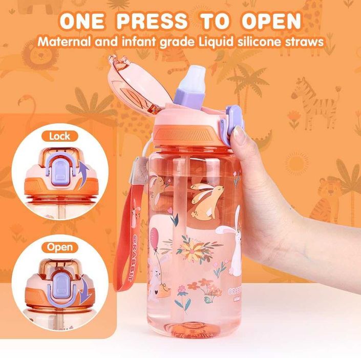 flintronic Butelka na wodę dla dzieci 600ml ze słomką, nie zawiera BPA