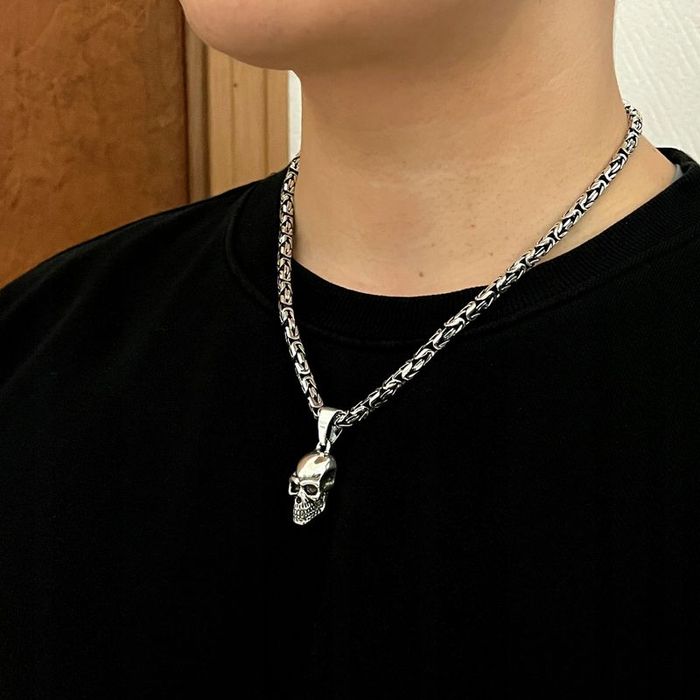 Srebrny Gruby Łańcuszek Splot Królewski + Zawieszka Czaszka / Czacha P
