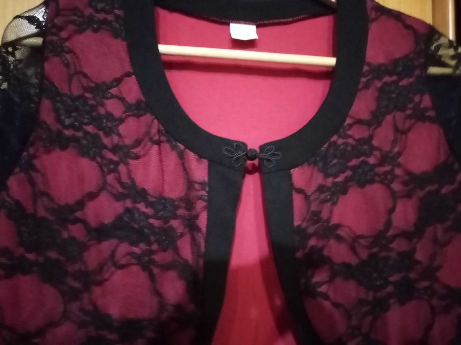 Śliczne koronkowe bolerko, czarno -bordowe do sukienki,  rozm M, L
