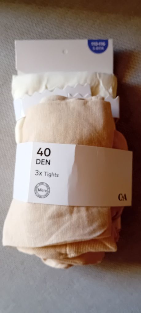 Rajstopy 40den 2szt nowe C&A 110/116 białe kremowe złote ecru