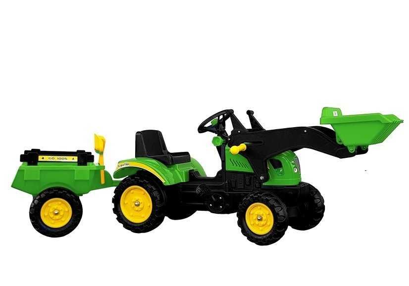 Traktor z Przyczepą i Łyżką Zielony 165 cm + grabki+ łopatka