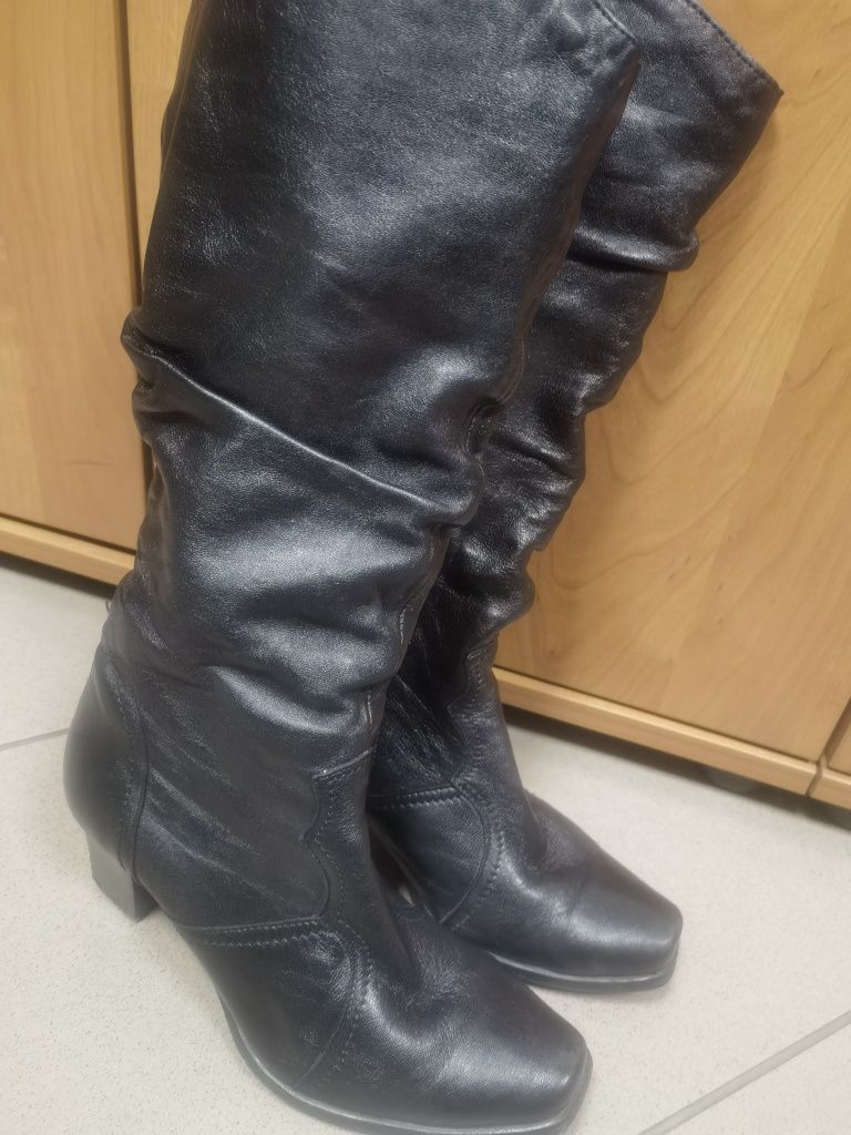 Buty jesienno zimowe damskie skórzane kozaki 37 skóra naturalna