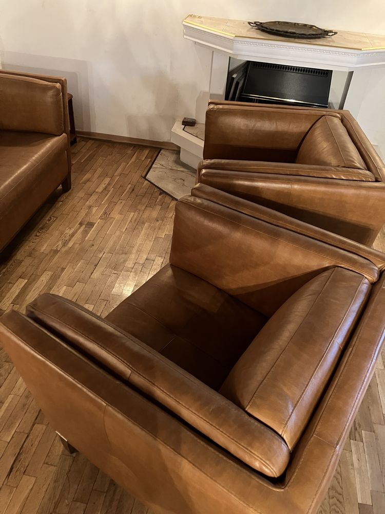 Komplet sofa 2 fotele . Skóra naturalna włoska Sofitalia
