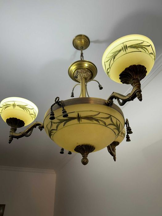 Candeeiros vintage/clássico latão e vidro trabalhado – Conjunto de 2