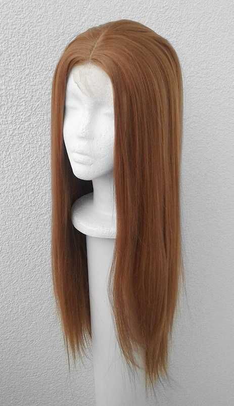 Długa prosta brązowa peruka Lace Front z przedziałkiem cosplay wig