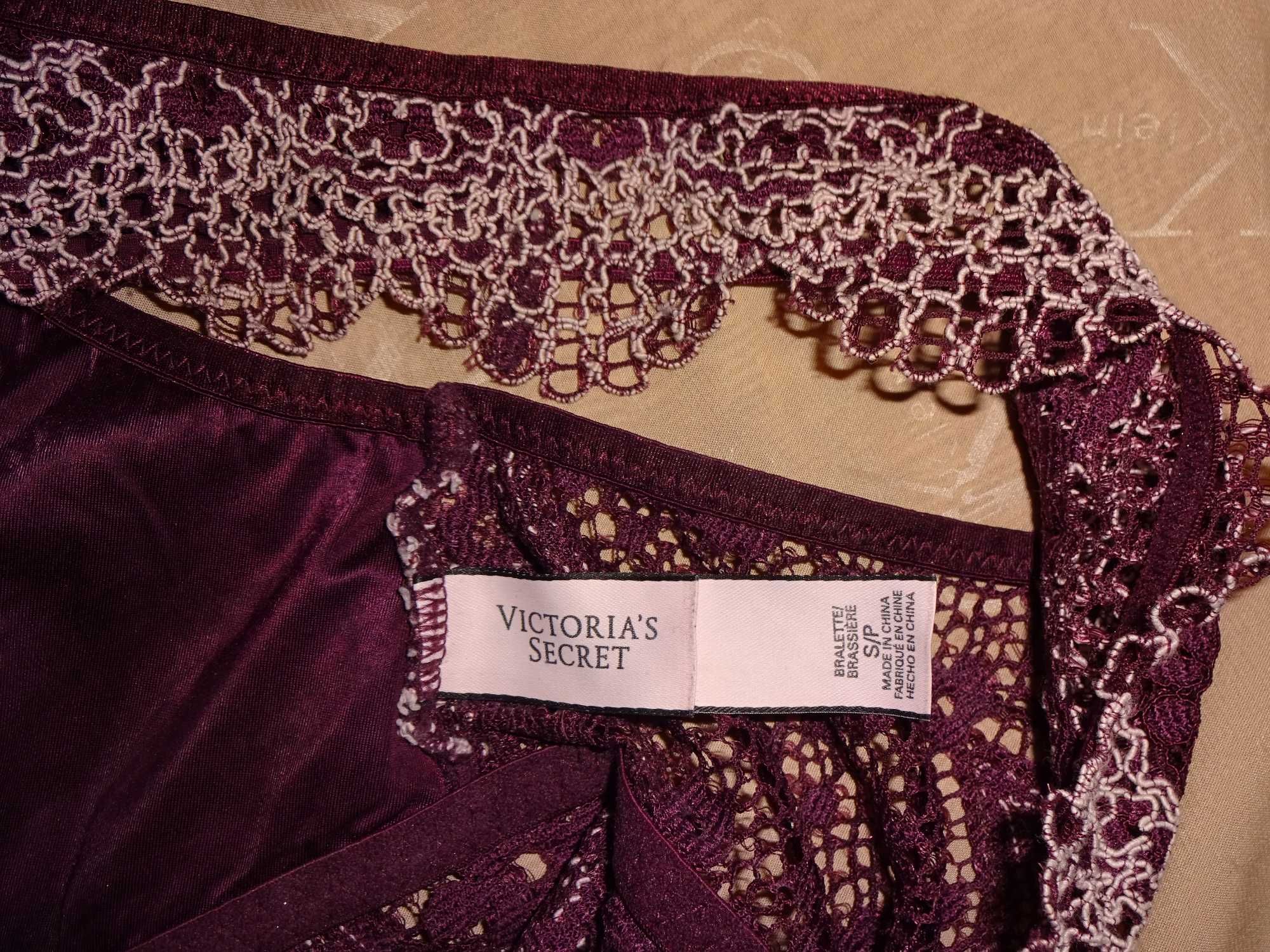 VICTORIA'S SECRET Bralette _ koronkowy fioletowy biustonosz braletka S