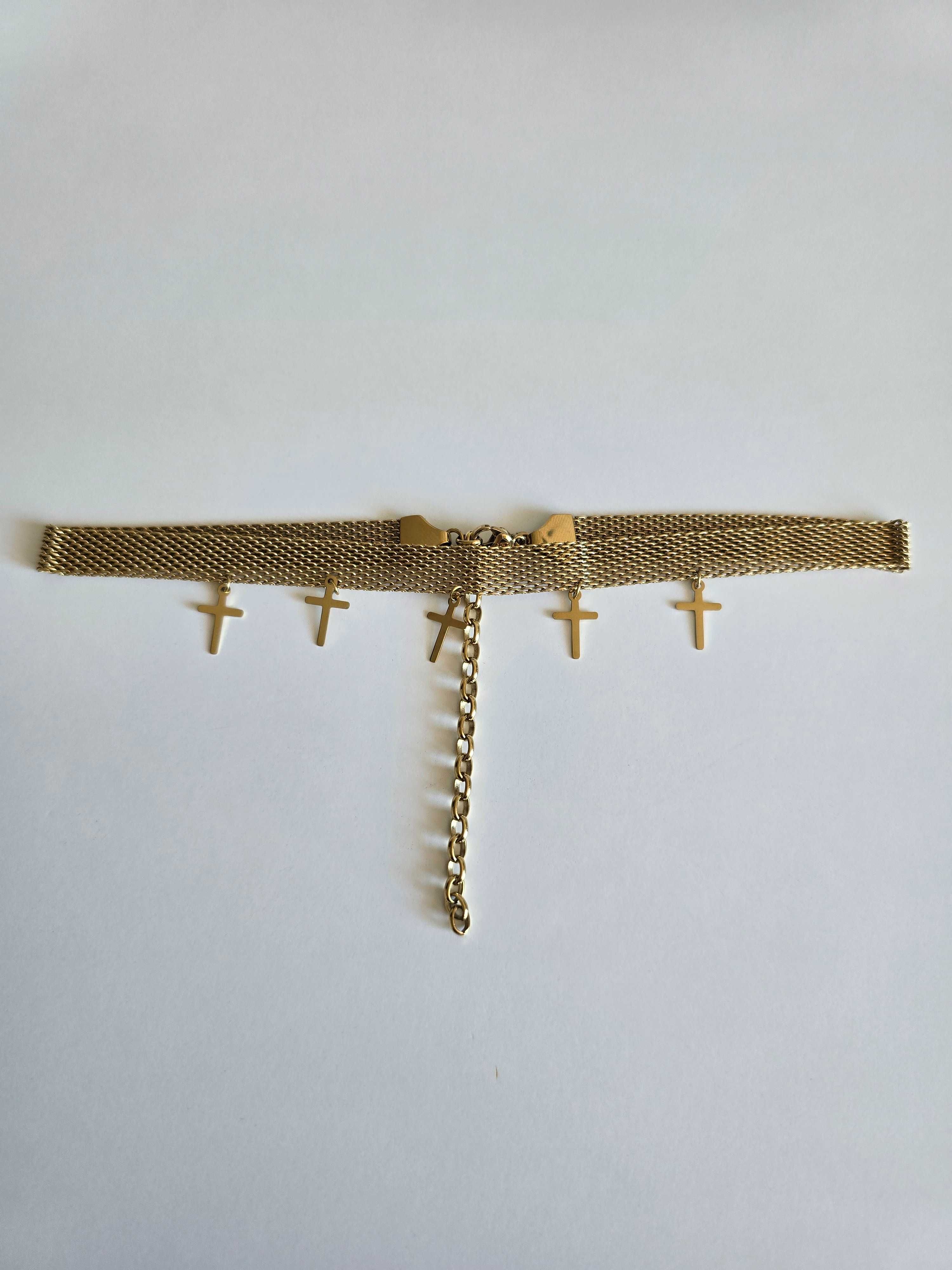 Złoty łańcuszek choker z krzyżami