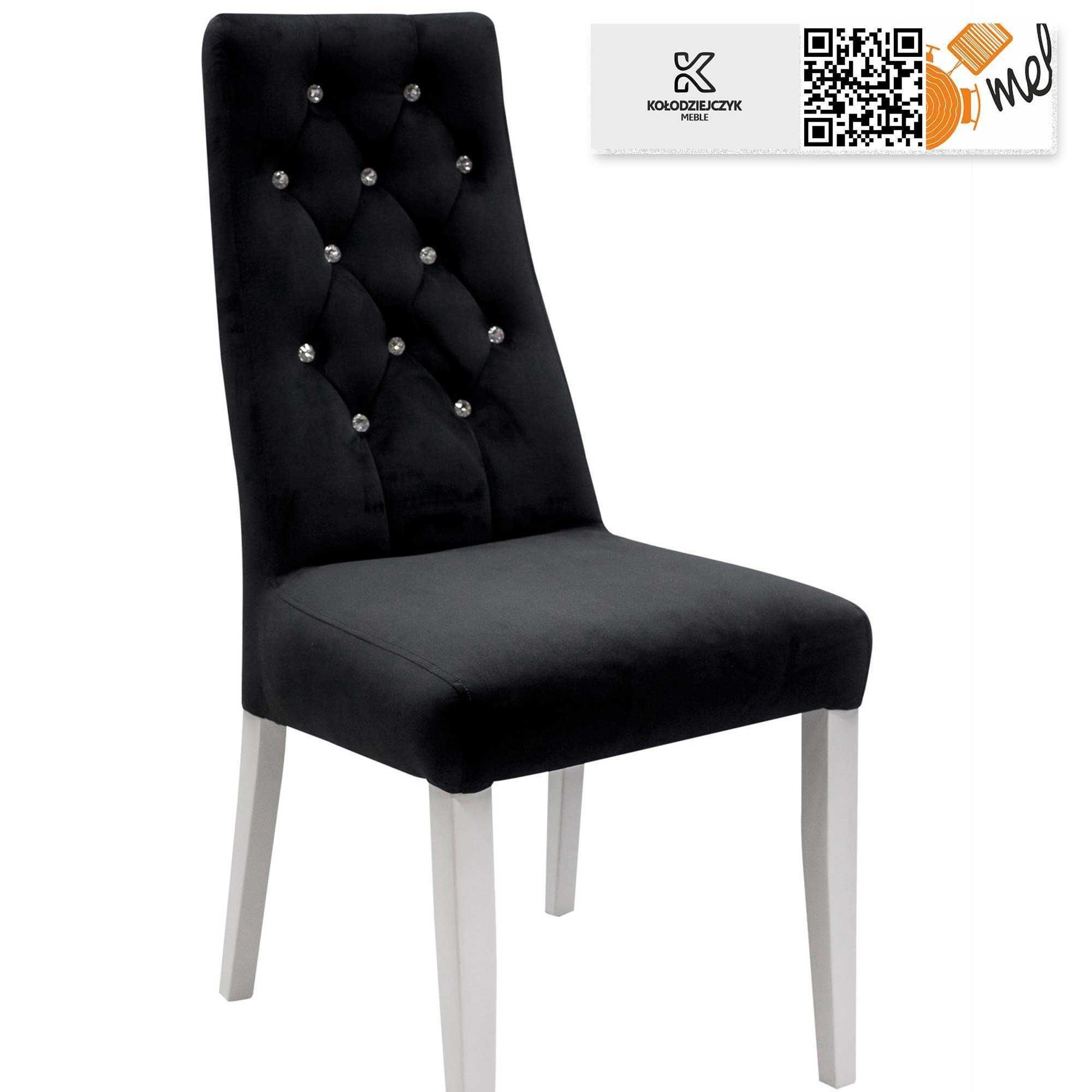 Piękne Krzesło welurowe czarne K111 tapicerowane pikowane