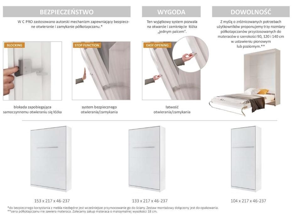 Półkotapczan pionowy CP-02 łóżko chowane zamykane w szafie 120x200