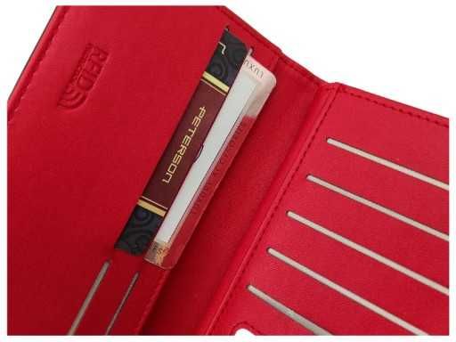 Portfel skórzany damski czerwony skóra ekologiczna gratis etui klucze