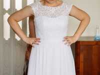 Suknia ślubna, biała, Elizabeth Passion, 38 - 40, koronka+muślin, tren