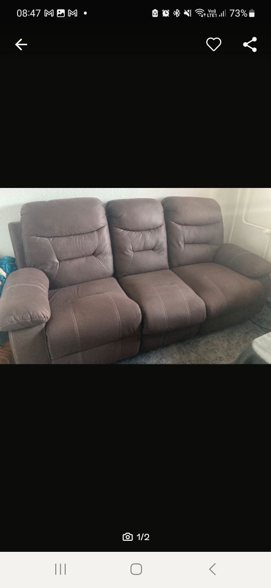 Sofa 3-osobowa z funkcją relaks – brązowa