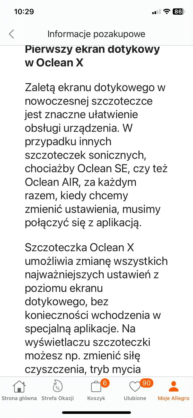 Szczoteczka Soniczna Oclean X z LCD, gwarancja