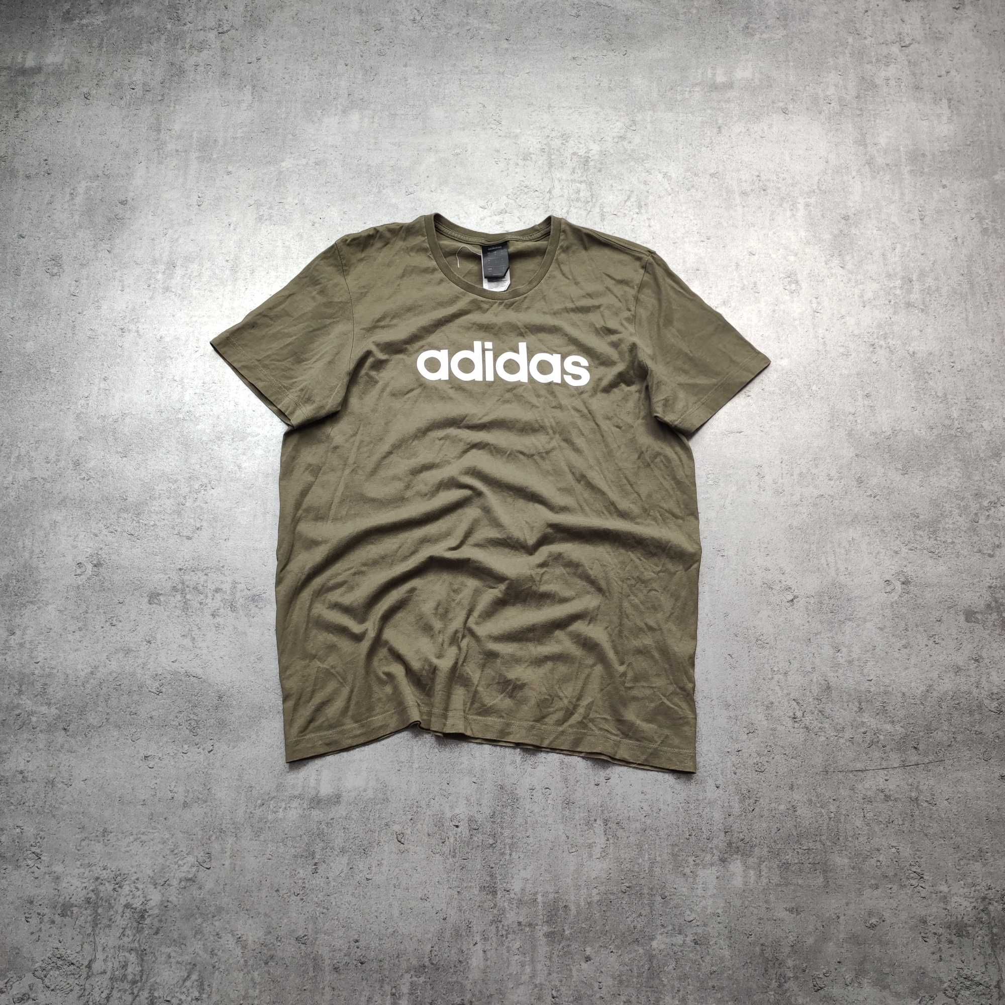 MĘSKA Koszulka PREMIUM Adidas Duże Logo Bawełna Khaki Oliwka Sport