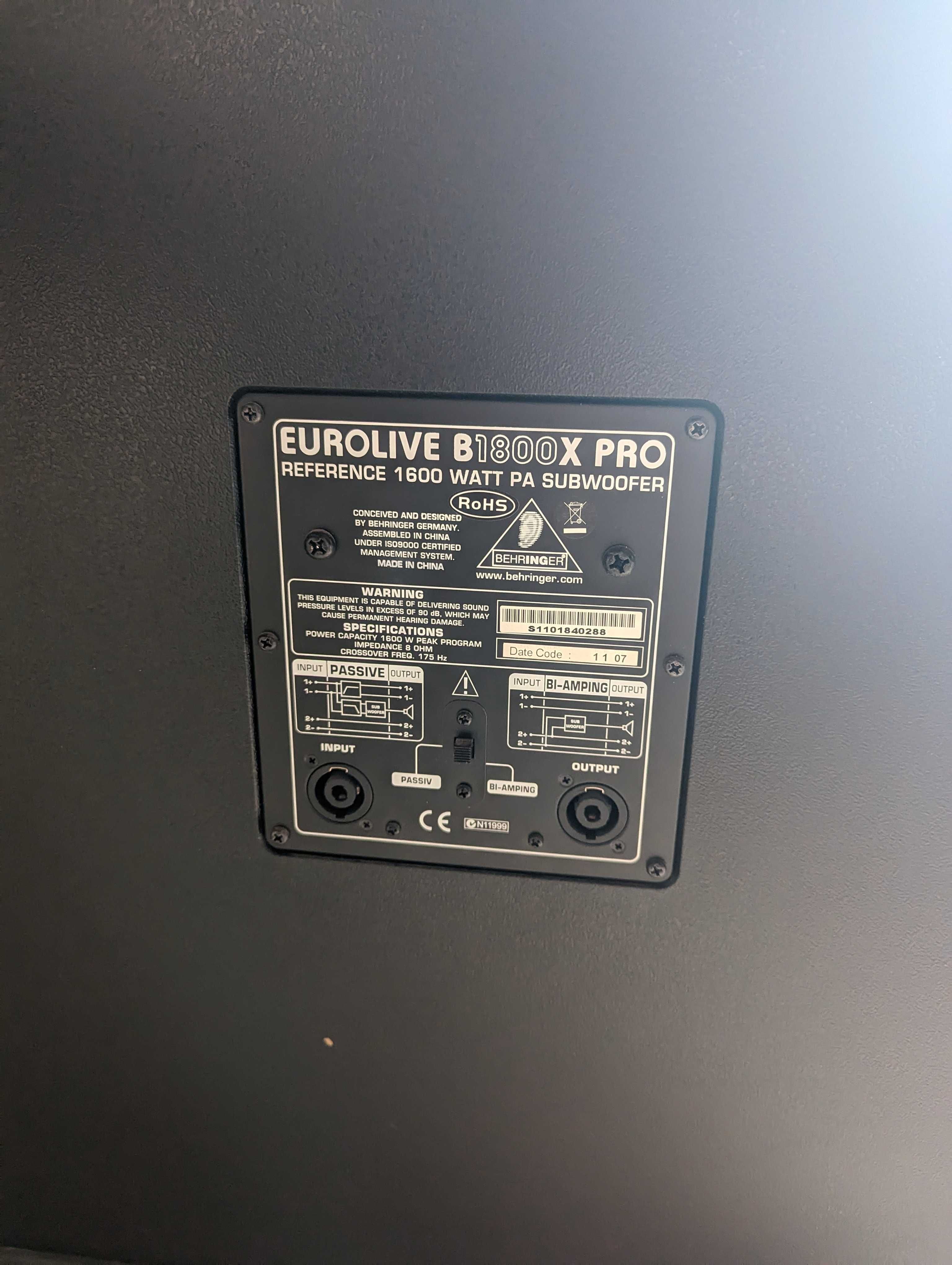 2x Behringer B1520 PRO, 2x Behringer B1800x PRO