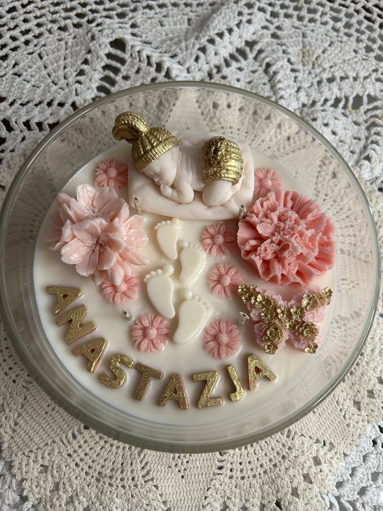 Świeca sojowa na chrzest | 700g | piwonia i pizmo