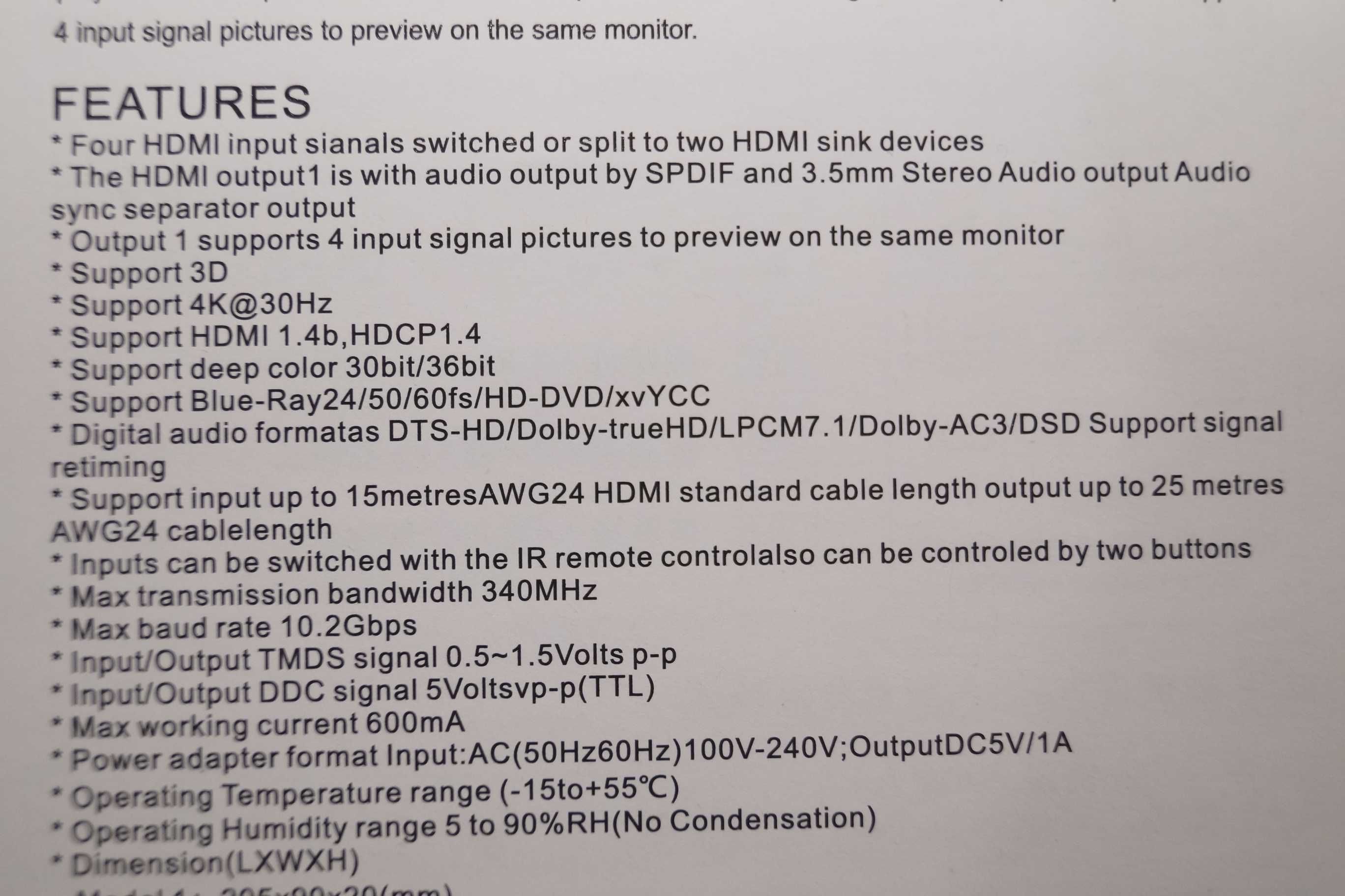 1419 HDMI Matrix switch 4x2 4K konwerter