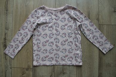 Różowa bluzka z długim rękawem Jednorożec Sinsay 122, koszulka 6-7 lat