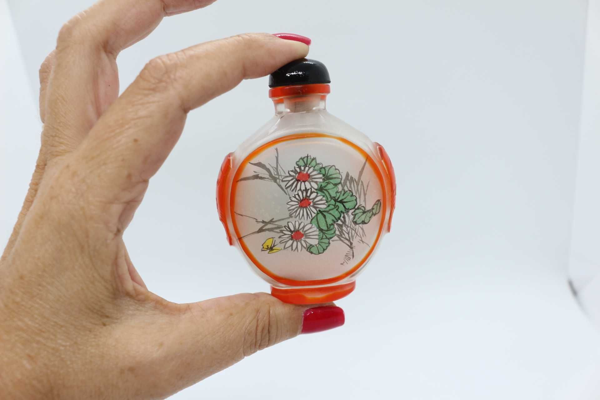 Snuff Bottle em Vidro e Paisagem e Floral XIX