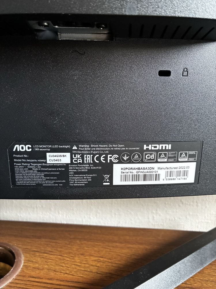 Monitor do gier AOC CU34G3S 34" 3440x1440px 165Hz 1 ms Curved