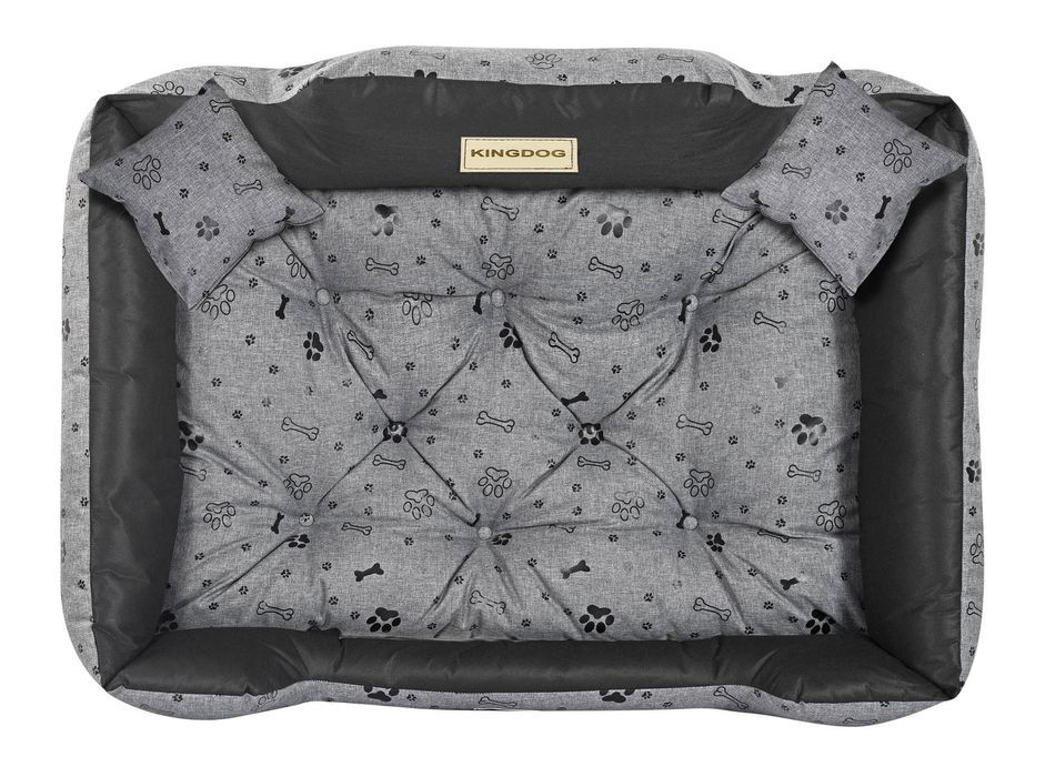 Legowisko Dla Psa Kojec Kingdog 100X75 Cm Wodoodporne Kości Czarne
