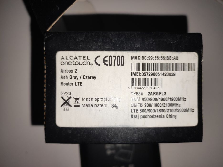 Router / modem, mobilny LTE ALCATEL Airbox 2