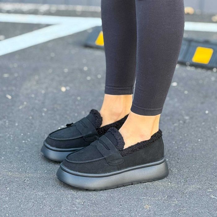 Жіночі зимові лофери замшеві (36-41) на хутрі | Черевики з хутром