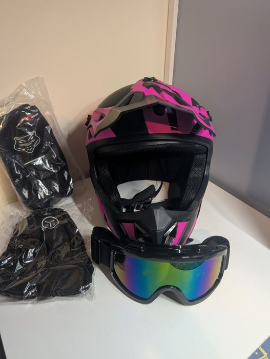 Capacete Fox Motocross Rosa + Acessórios