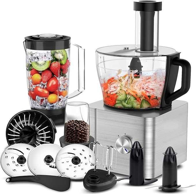 SNDOAS Robot kuchenny 1100 W, 3,2 l, mikser, rozdrabniacz, srebny