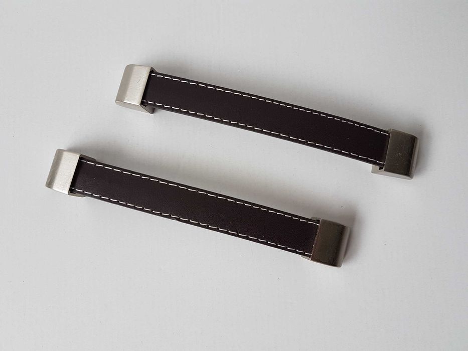 Nowy skórzany uchwyt meblowy rączka Kolor brąz Chrom x 2szt 18,5cm