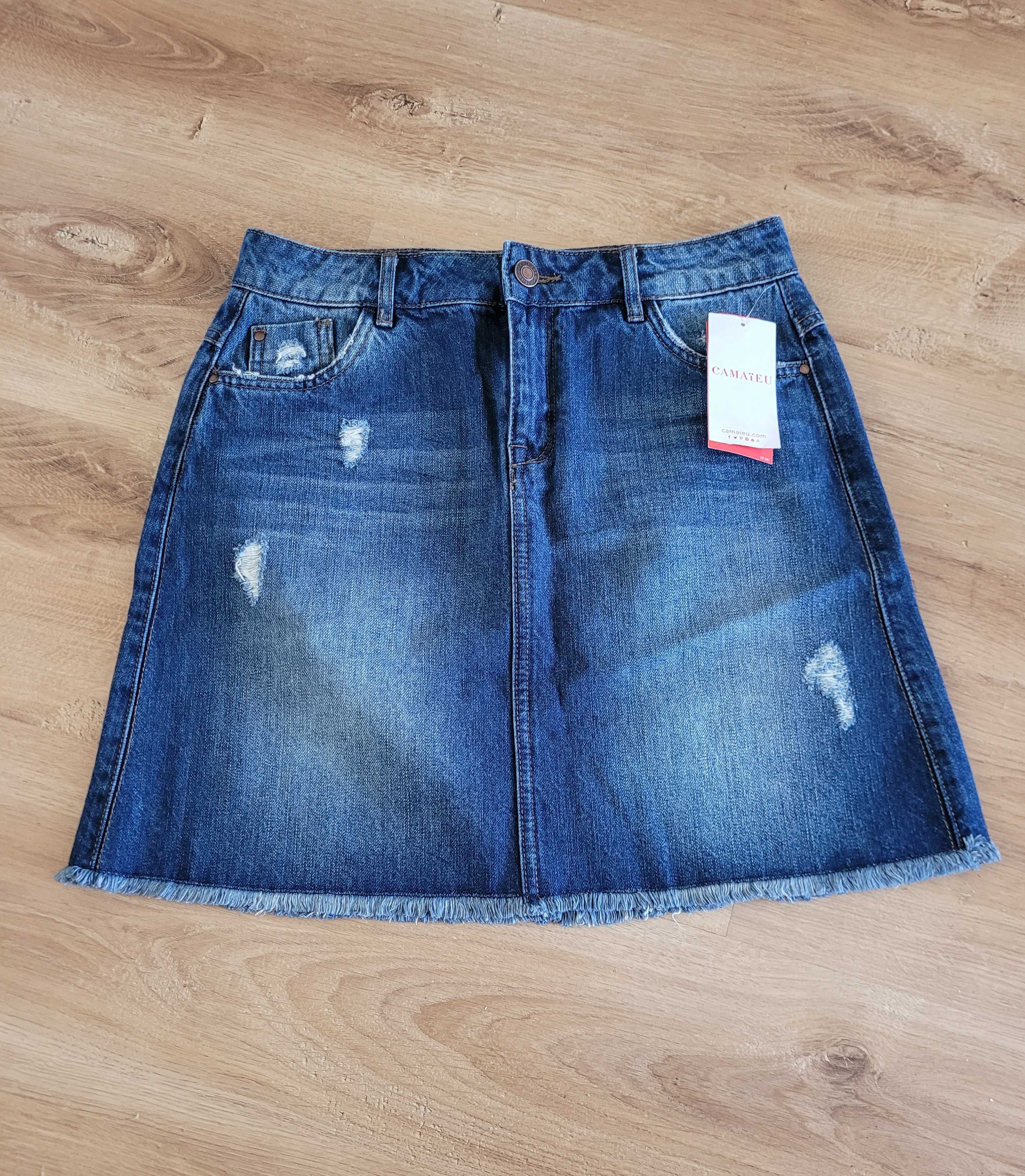 #Nowa# spódnica jeansowa 36 S Camaieu przetarcia mini