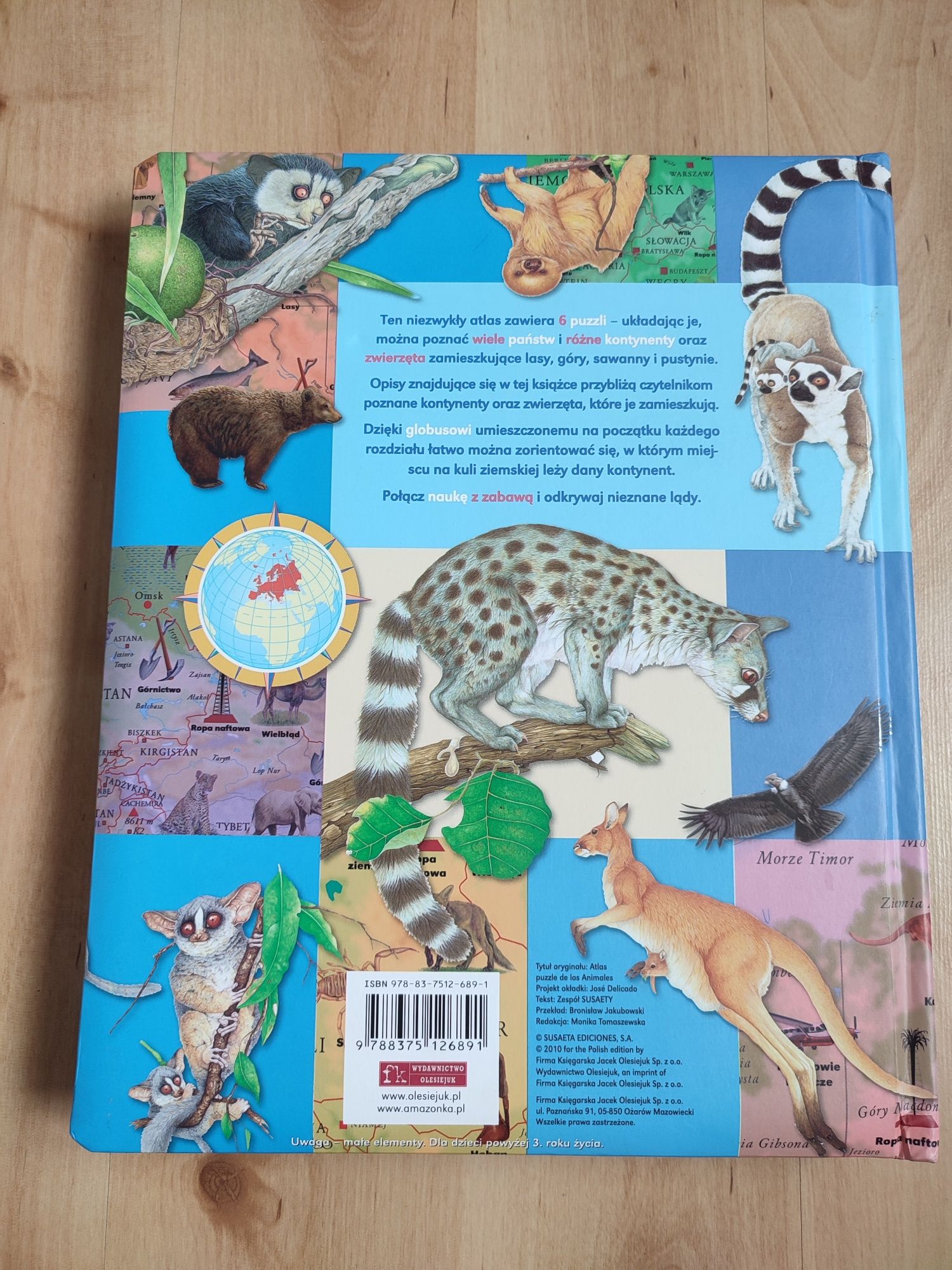 Zwierzęta świata książka z puzzlami (6 puzzli)