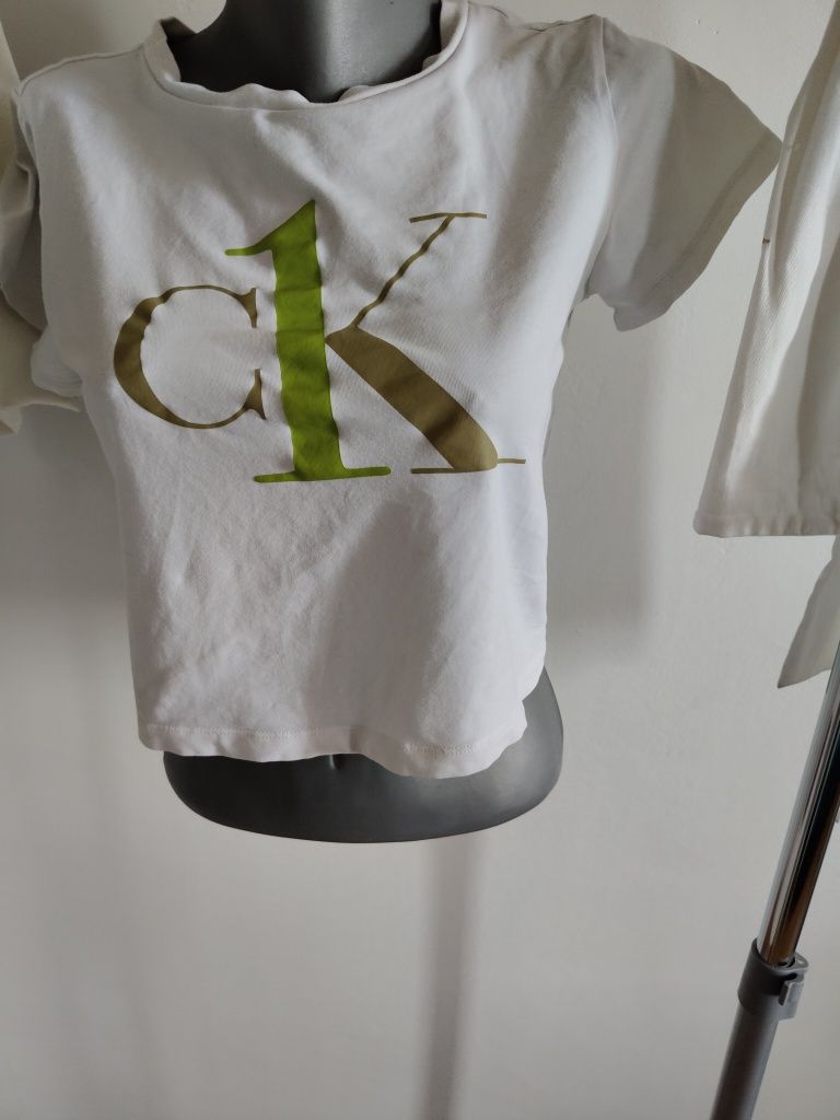 Krótka koszulka Calvin Klein sleepwear r 36/S biała do pępka krótko rę