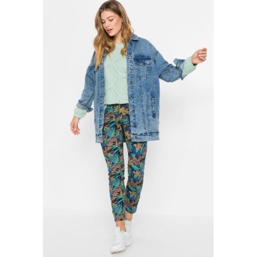 bonprix kolorowe jeansowe spodnie damskie skinny w kwiaty 46-48