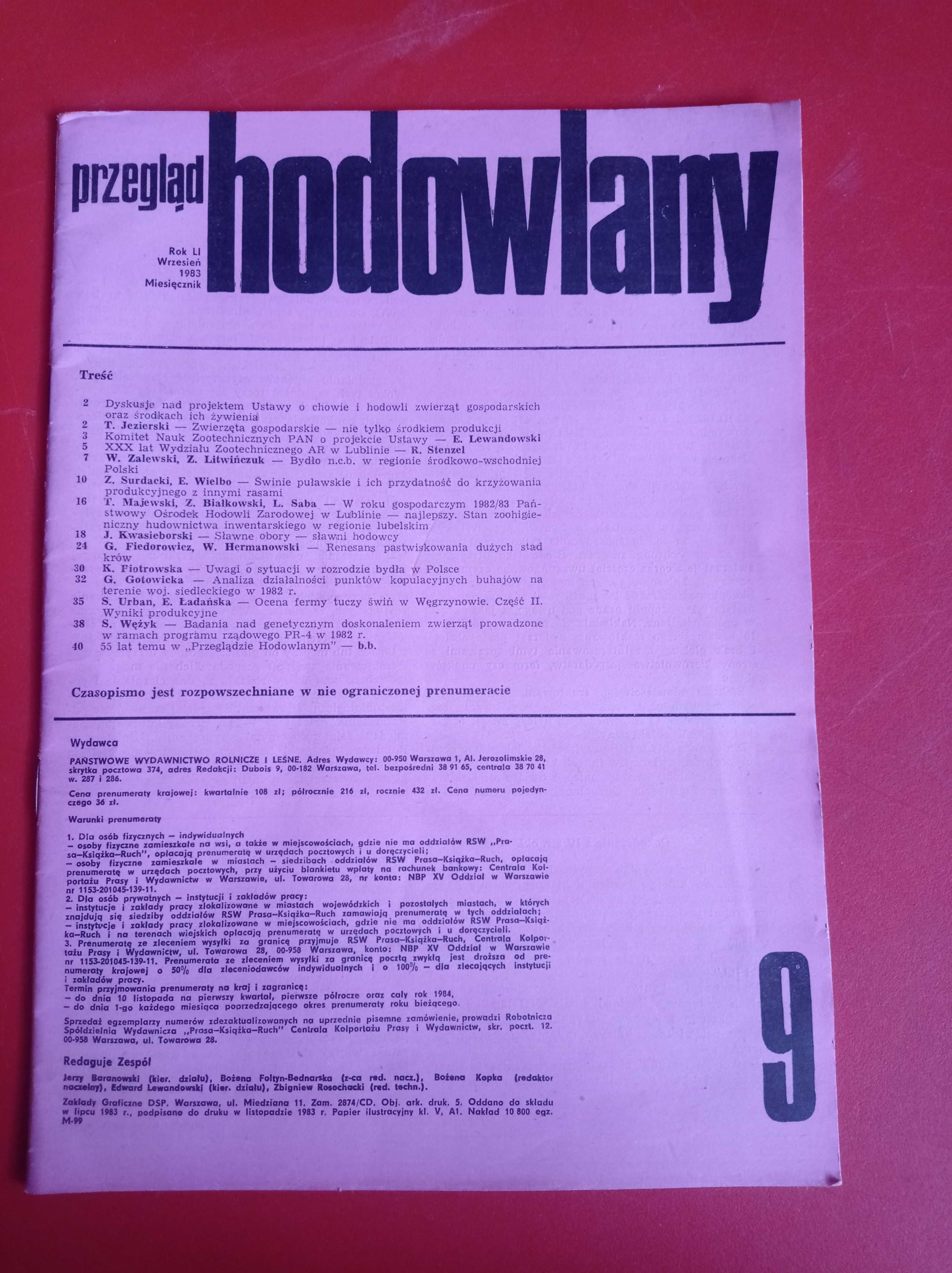 Przegląd hodowlany, wrzesień 1983, miesięcznik