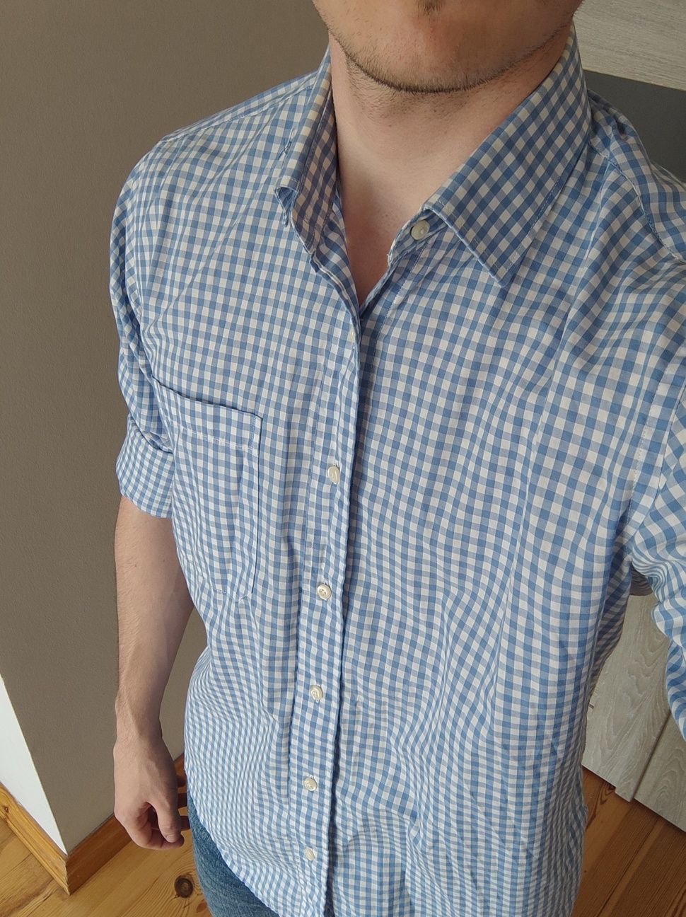Koszula męska błękitna w kratę business-casual