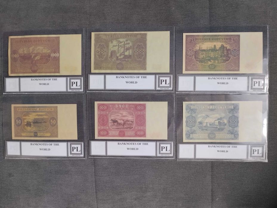 zestaw 6 sztuk banknotów polskich z opisem
