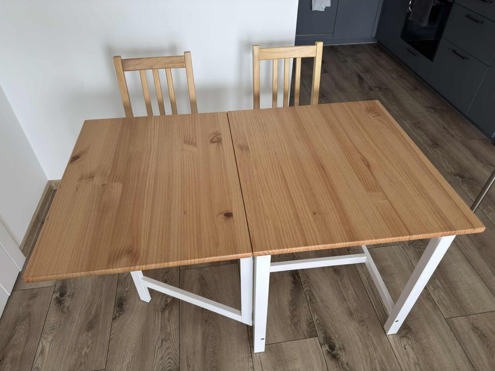 Ikea rozkładany stolik jadalnia drewniany stół krzesła zestaw krzeseł