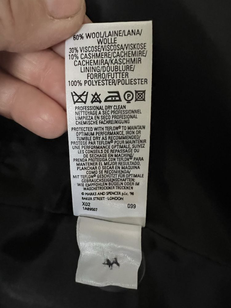 Płaszcz dyplomatka szary z wełną i cashmirem r.M M&S