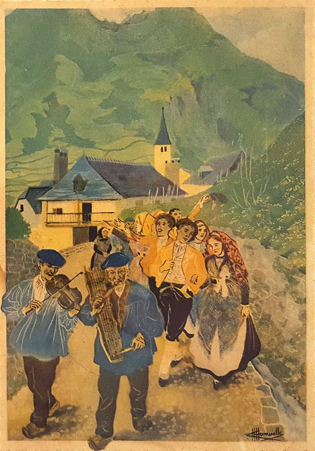 Scena z wiejskiego wesela z ok. 1940 roku, ilustrator H. Homwalk
