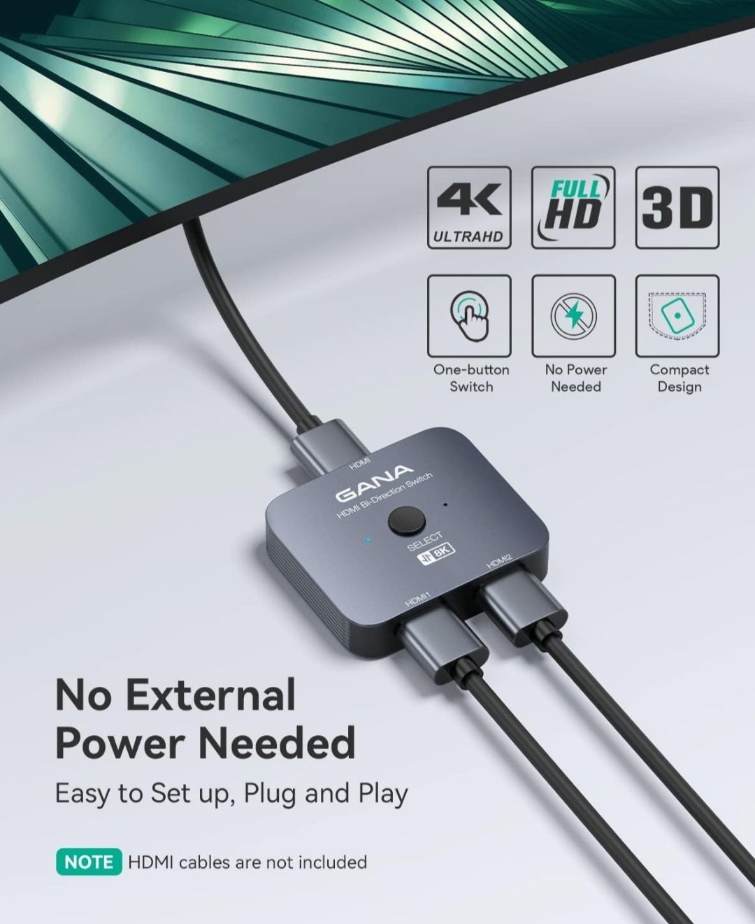 Rozdzielacz HDMI 8K 60 Hz 4K 120 Hz, przełącznik GANA HDMI 2.1