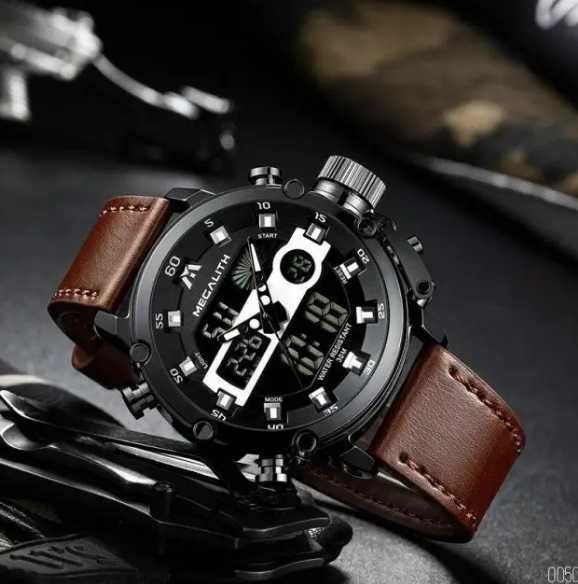 Чоловічий СТИЛЬНИЙ наручний годинник Megalith 8051M Brown-Black-Dark